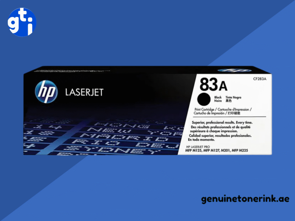 HP 83A Black (CF283A) toner cartridge for HP LaserJet printers, designed for clear text and smooth everyday printing