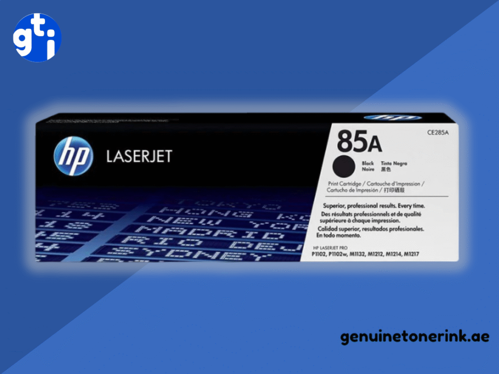HP 85A Black (CE285A) toner cartridge designed for HP LaserJet printers, delivering sharp text and consistent print quality