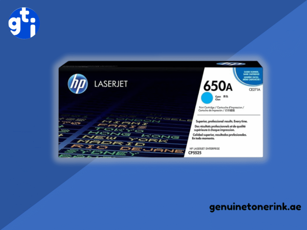 HP 650A cyan toner cartridge CE271A for vibrant HP LaserJet color printing